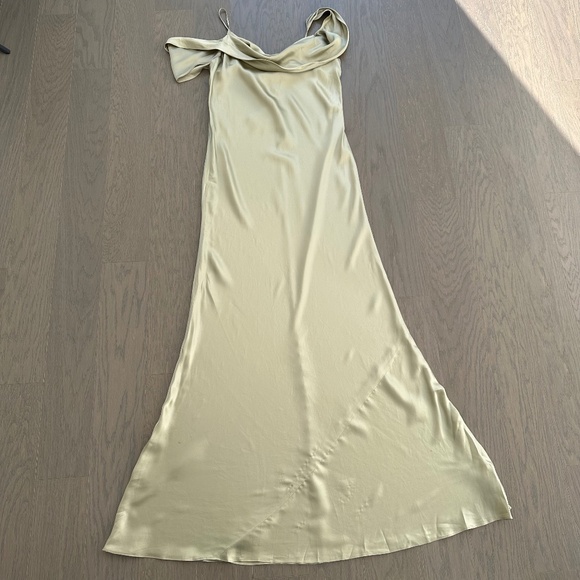 Reformation RONDA silk drape maxi dress - dried herbs sage green herb - Size 12 - Picture 2 of 13